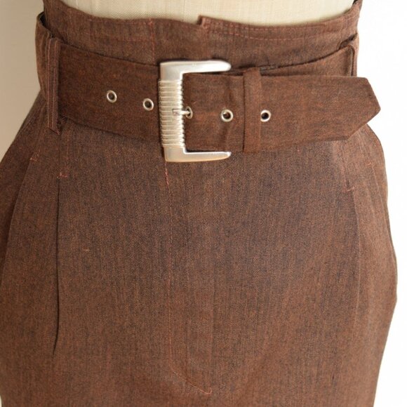 vintage 80s pencil skirt brown high waisted wide belt belted narrow mini skirt S - Picture 3 of 8